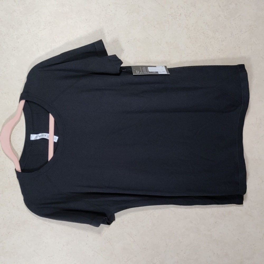 6196 Kinesis black short sleeve nylon knit athletic top XL NWT